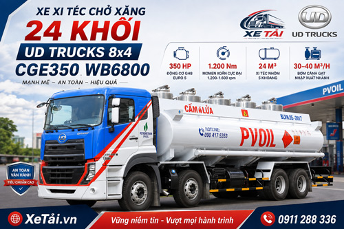 Xe xi téc chở xăng 24 khối UD Trucks 8x4 CGE350 WB6800